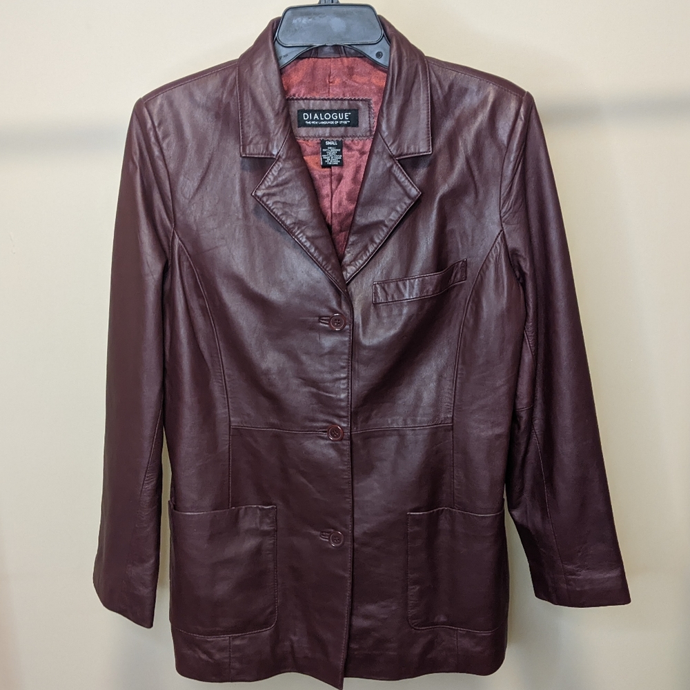 Dialogue Genuine Leather Burgundy Red Jacket Size S Woman - Picture 1 of 14